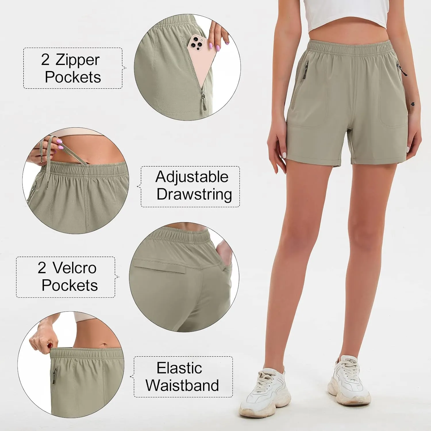 Women's 5" 7" Hiking Cargo Shorts Quick Dry Lightweight Athletic Outdoor Shorts for Workout with Zipper Pockets
