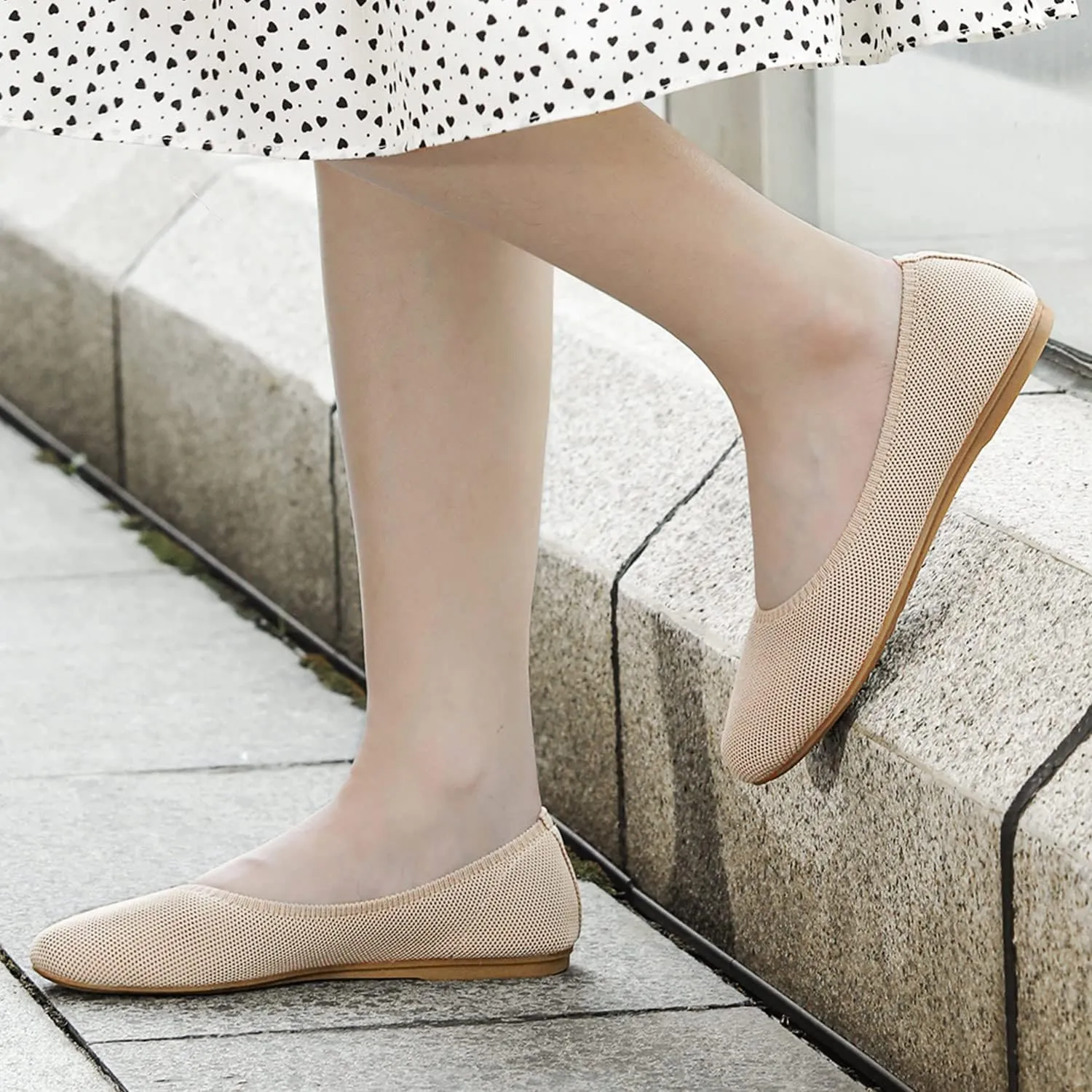 Women's Ballet Flat Dressy Casual Knit Shoes Round Toe Women Mesh Flats