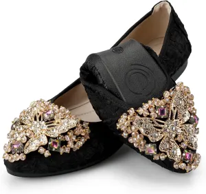 Womens Ballet Flats Foldable Rhinestone Pointed Toe Comfortable Slip on Wedding Flat Shoes Dress Flats for Women
