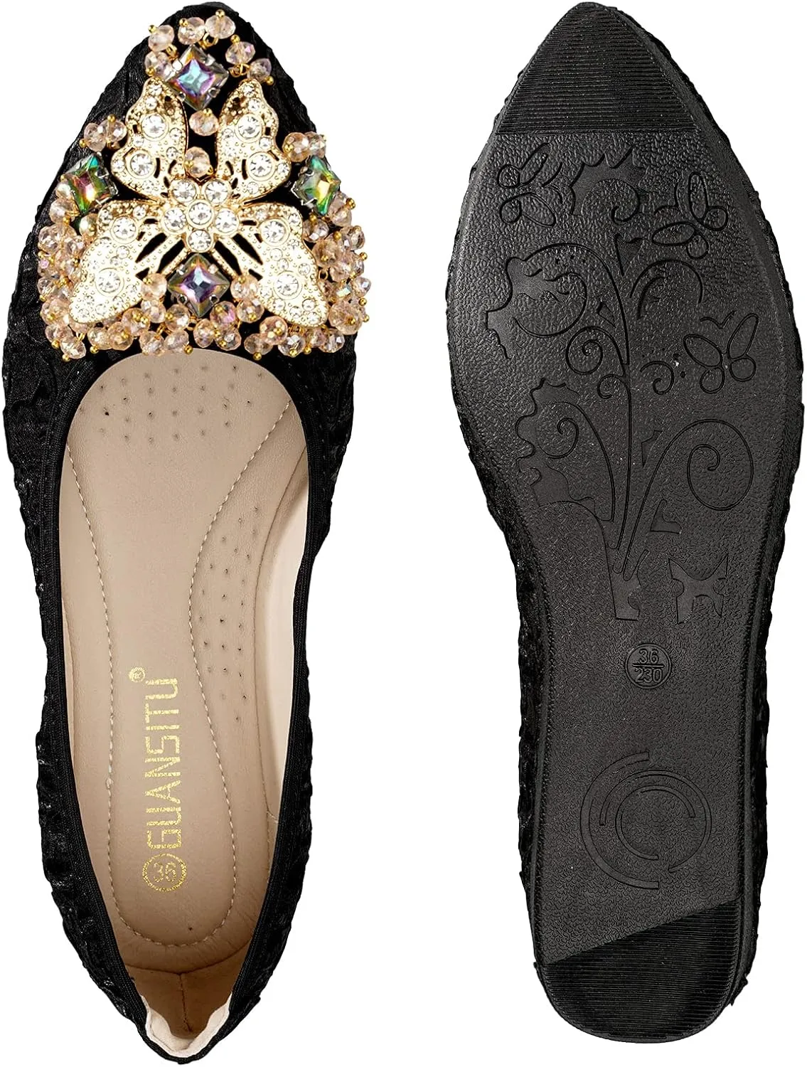 Womens Ballet Flats Foldable Rhinestone Pointed Toe Comfortable Slip on Wedding Flat Shoes Dress Flats for Women