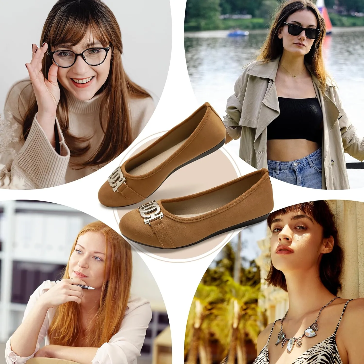 Women's Ballet Shoes Comfortable Slip on Round Toe Flat Casual Shoes for Walking, Driving, Dressy