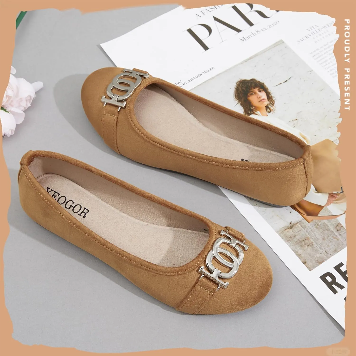 Women's Ballet Shoes Comfortable Slip on Round Toe Flat Casual Shoes for Walking, Driving, Dressy