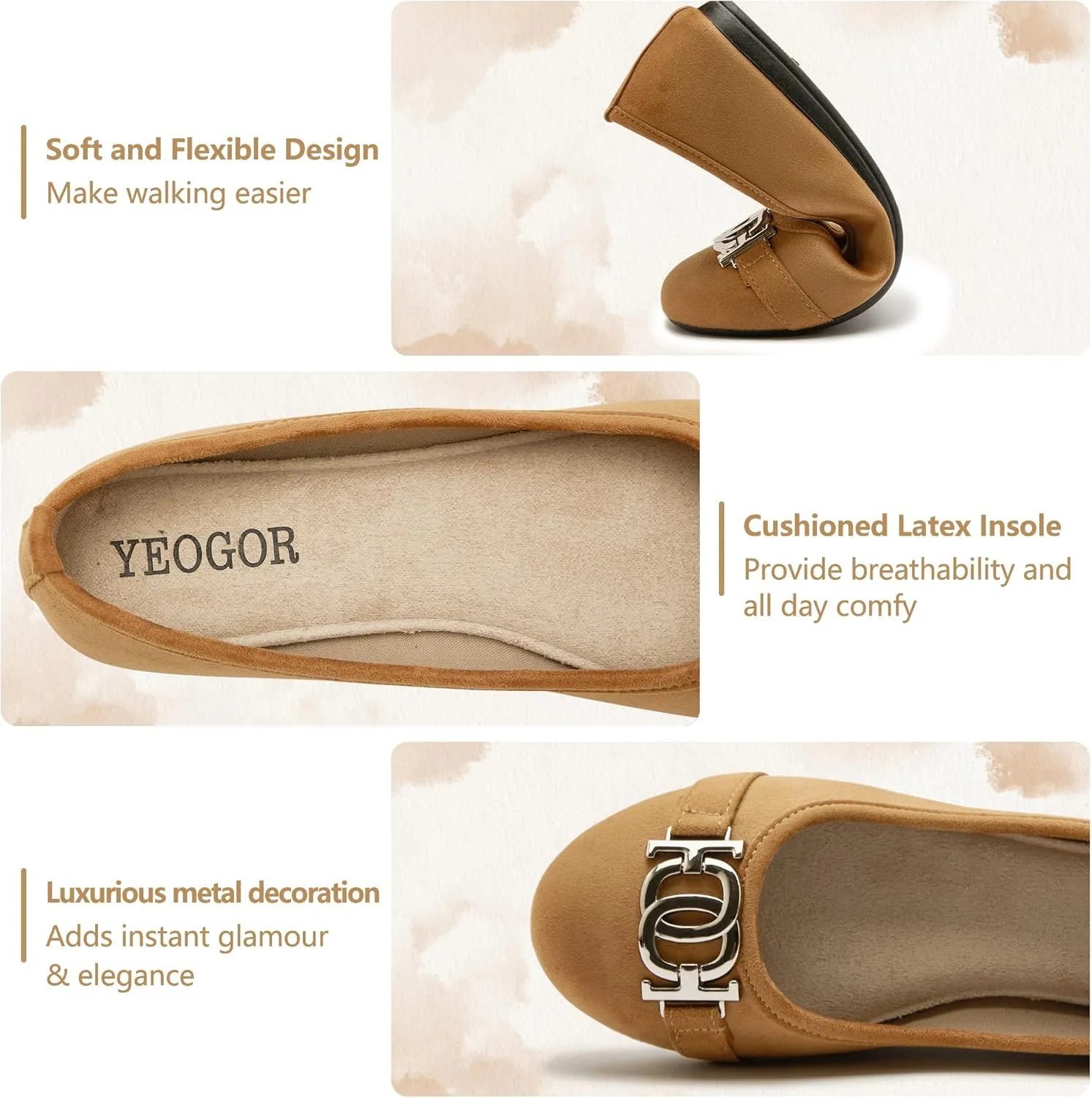 Women's Ballet Shoes Comfortable Slip on Round Toe Flat Casual Shoes for Walking, Driving, Dressy