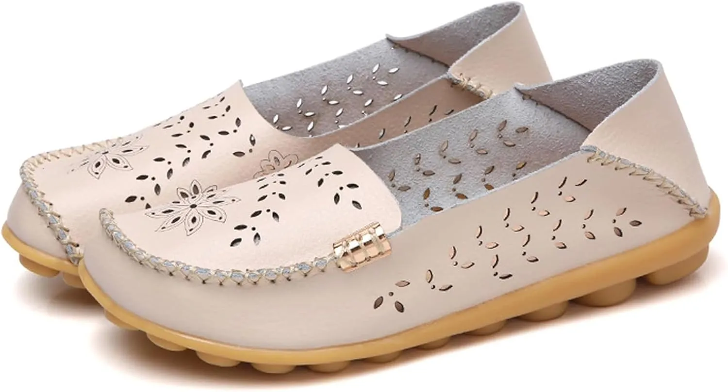 Womens Boat Shoes Comfort Walking Cute Flat Loafer Hollow Flowers Breathable Sandals, Summer Casual Closed Toe Flat Sandals Comfortable Slip On Boat Shoe All Day Comfort