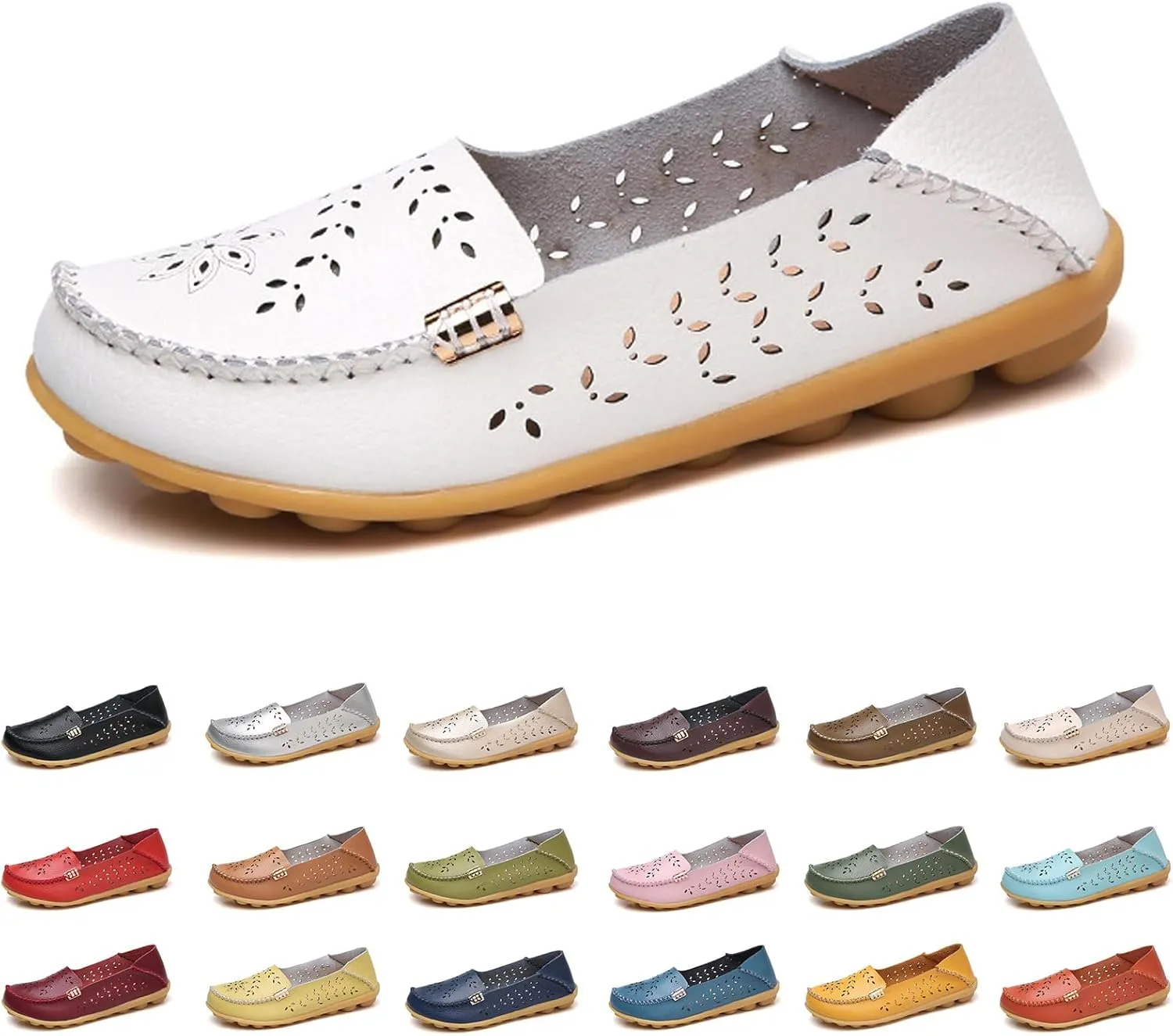 Womens Boat Shoes Comfort Walking Cute Flat Loafer Hollow Flowers Breathable Sandals, Summer Casual Closed Toe Flat Sandals Comfortable Slip On Boat Shoe All Day Comfort