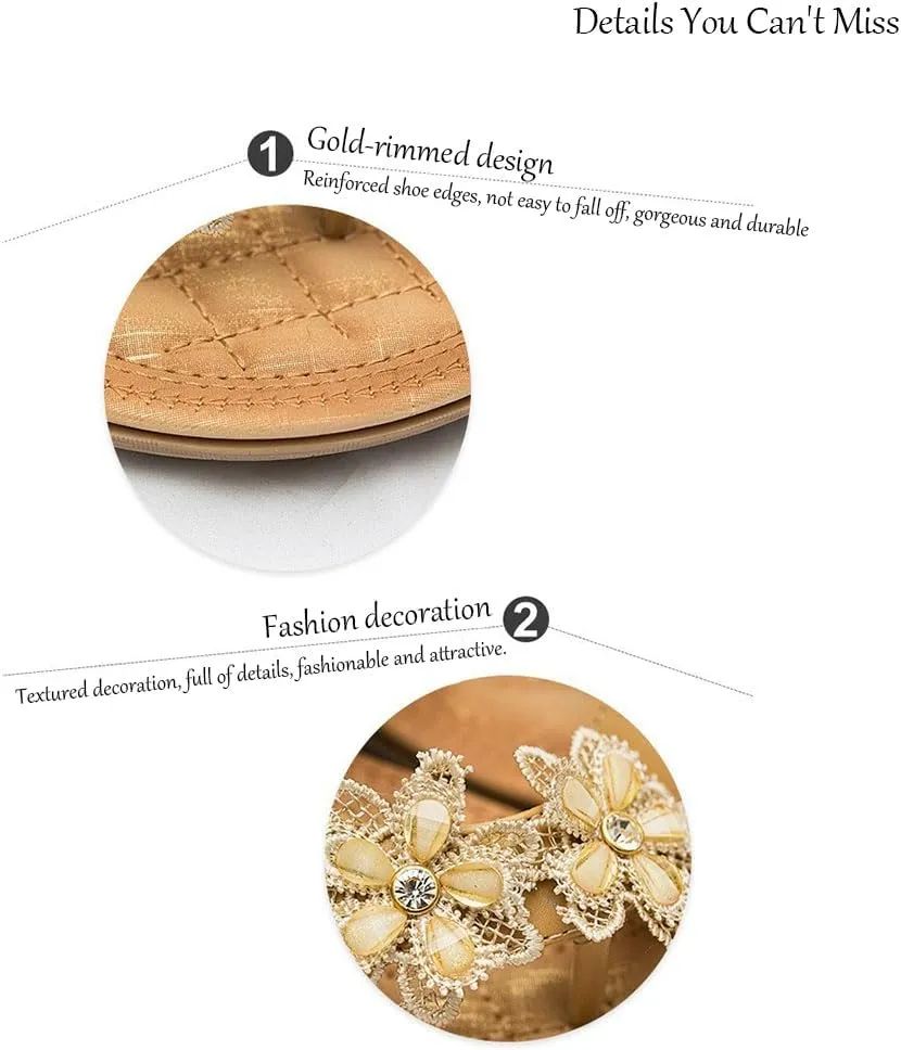 Womens Bohemian Floral Flat Sandals，Ladies Flower Accessory Round Toe Thong Flat Beach Sandals，Ankle Strap Thong Flip Flops