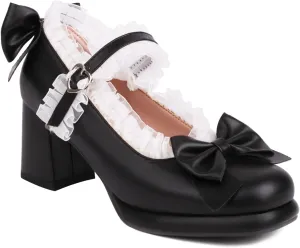 Women's Bow Cute Mary Janes Lolita Shoes, Ankle Strap Block Chunky Kawaii Heels, Closed Toe Cosplay Dress Platform Pumps