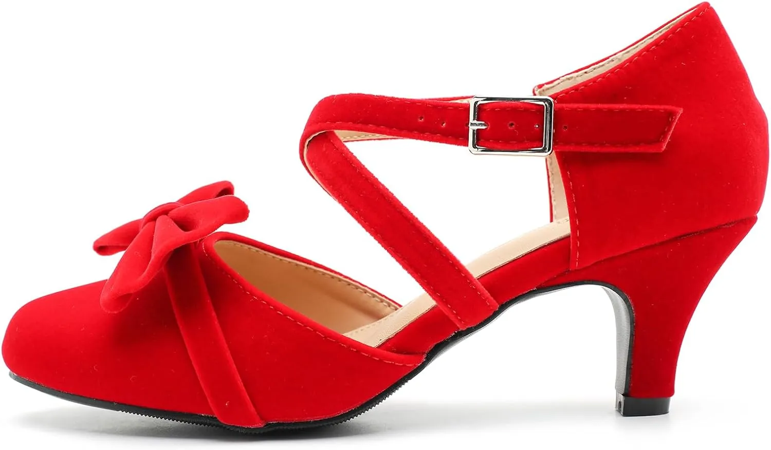 Womens Bow Mary Janes Low Kitten Heels Closed Toe Cross Ankle Strap Dress Shoes Comfortable Vintage Wedding Pumps Dress Shoes