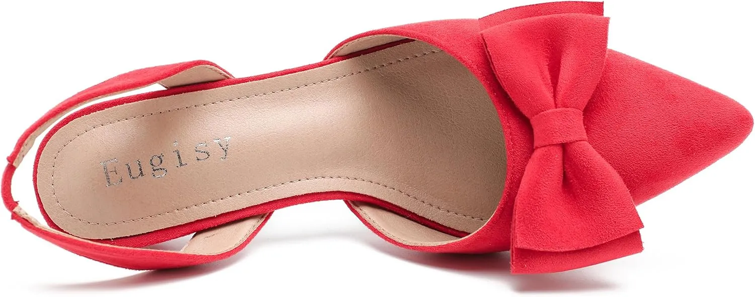 Women's Bow Slingback Heels Kitten Pumps Slip On Closed Pinted Toe Low Heels D'Orsay Comfortable Elegant Dress Wedding Party Shoes