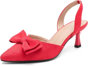 Women's Bow Slingback Heels Kitten Pumps Slip On Closed Pinted Toe Low Heels D'Orsay Comfortable Elegant Dress Wedding Party Shoes