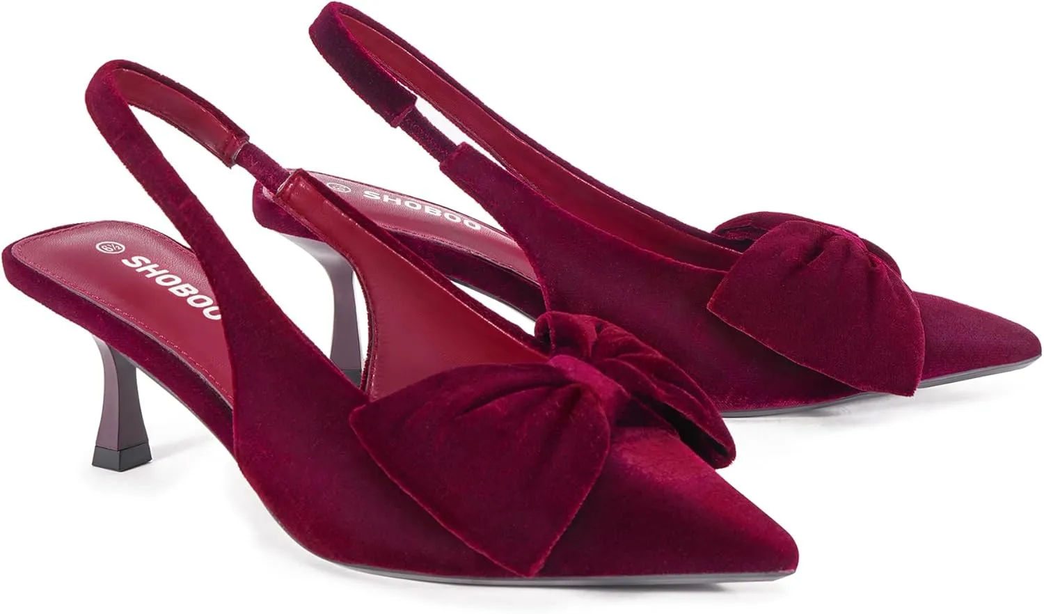 Women's Bow Slingback Heels Pointed Toe Kitten Pumps Dress Shoes with Elastic Strap - 2.4'' Inches Height