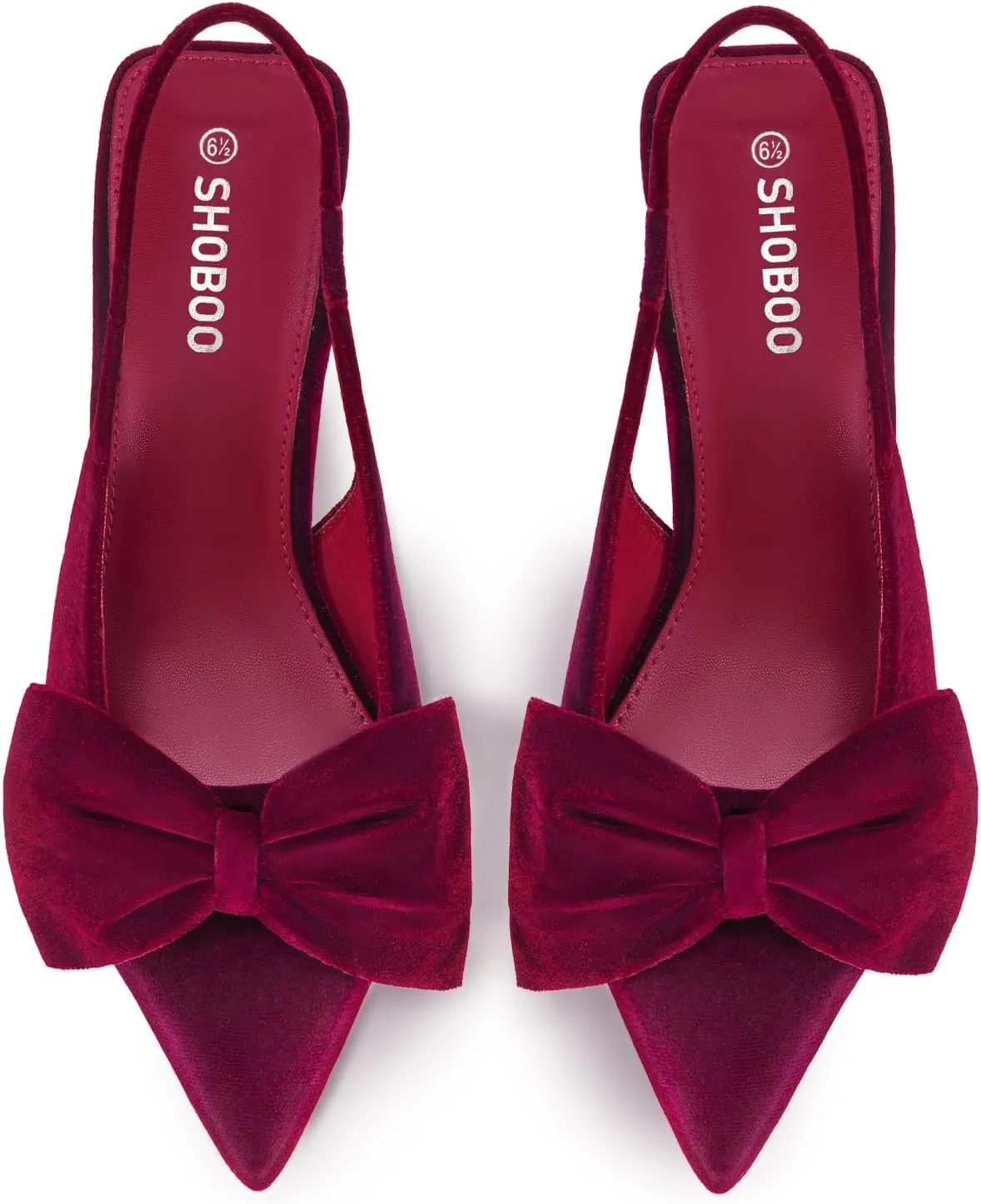 Women's Bow Slingback Heels Pointed Toe Kitten Pumps Dress Shoes with Elastic Strap - 2.4'' Inches Height