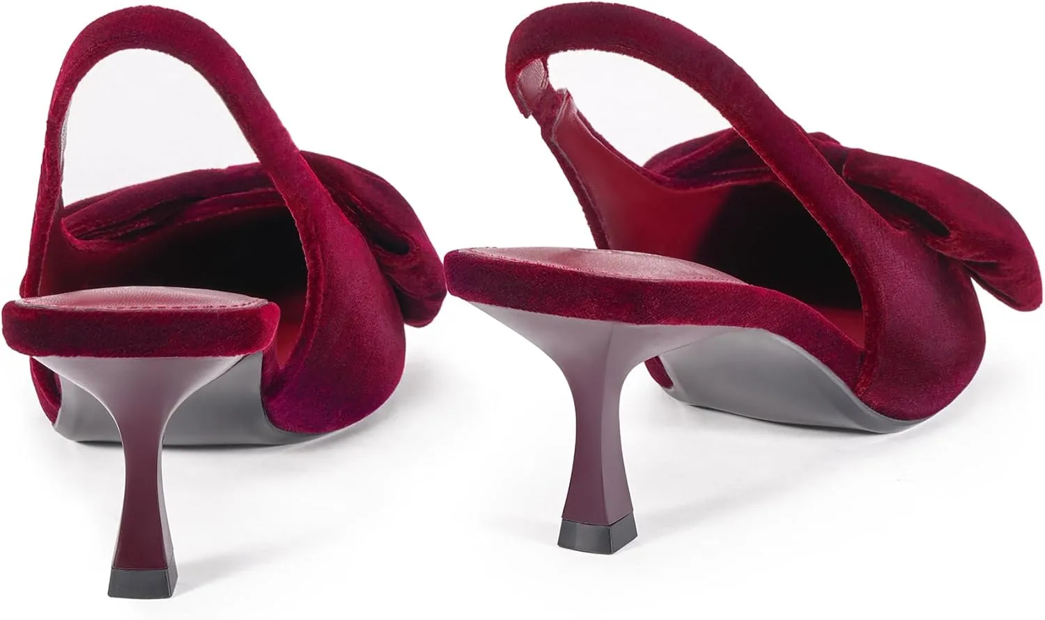 Women's Bow Slingback Heels Pointed Toe Kitten Pumps Dress Shoes with Elastic Strap - 2.4'' Inches Height