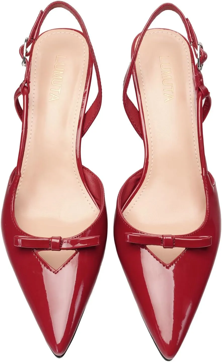 Women's Bow Slingback Kitten Heels Closed Pointed Toe Pumps Low Heel with Buckle Heels Dress Shoes for Dating Party Working