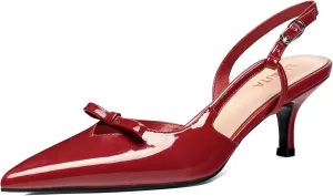 Women's Bow Slingback Kitten Heels Closed Pointed Toe Pumps Low Heel with Buckle Heels Dress Shoes for Dating Party Working