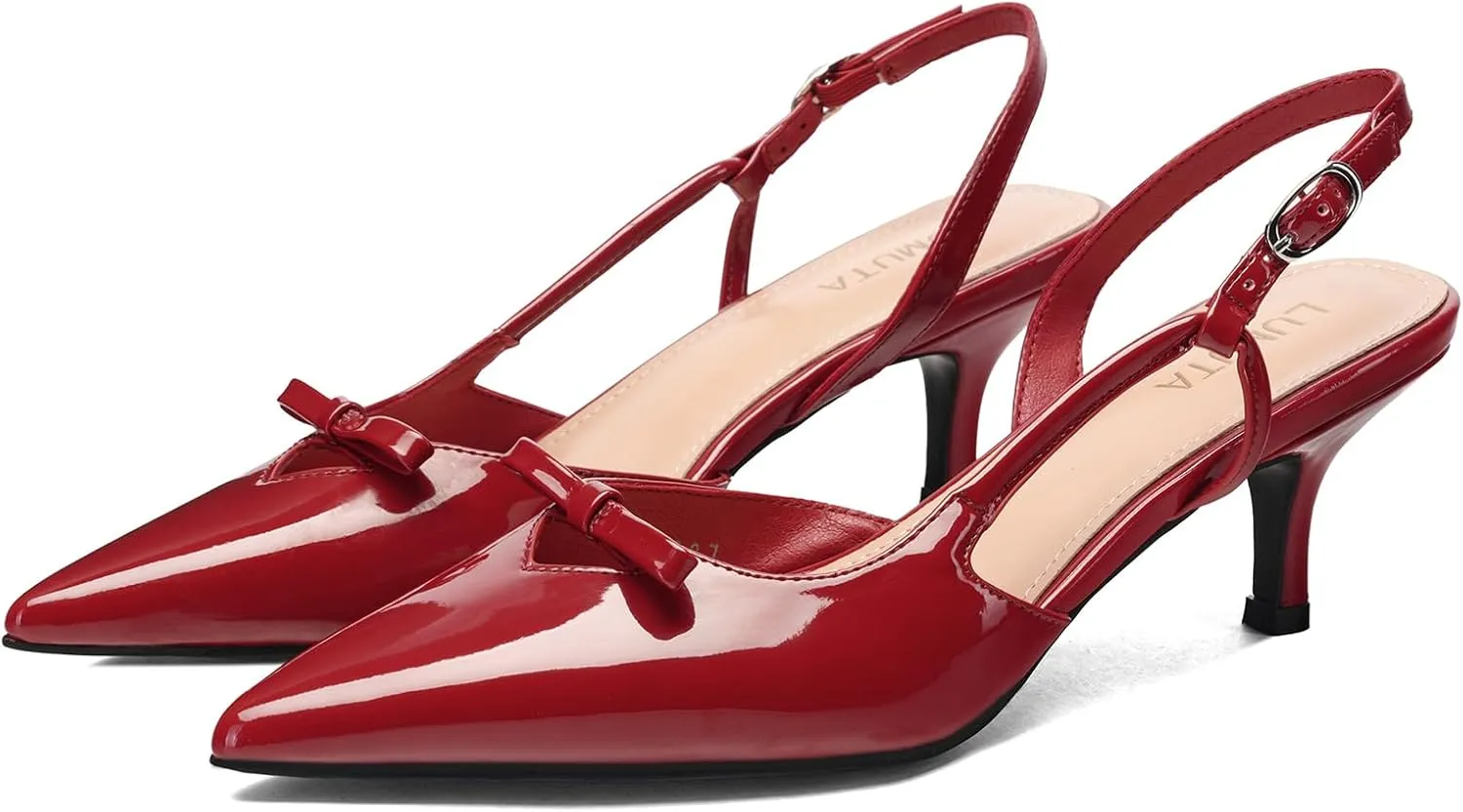 Women's Bow Slingback Kitten Heels Closed Pointed Toe Pumps Low Heel with Buckle Heels Dress Shoes for Dating Party Working