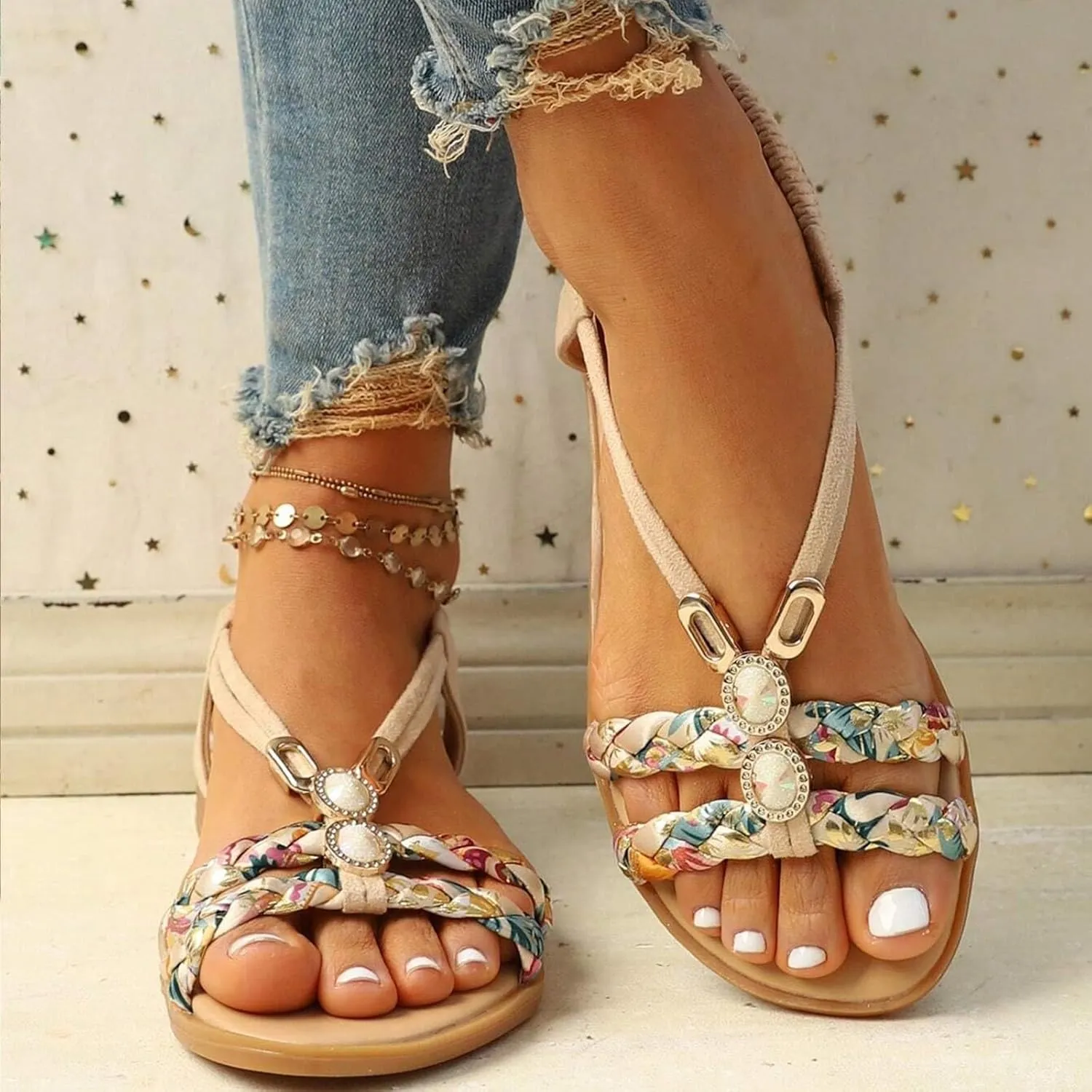 Women's Breathable Beach Flat Sandals Casual Summer Comfortable Walking Shoes Comfortable Walking Flat Sandals