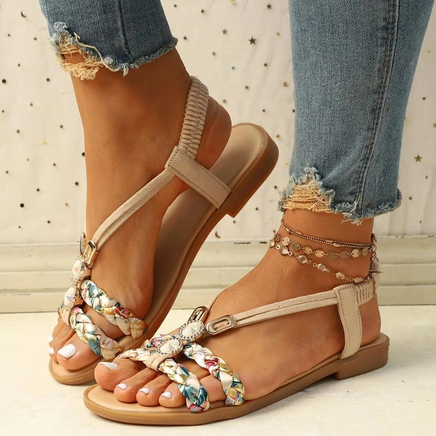 Women's Breathable Beach Flat Sandals Casual Summer Comfortable Walking Shoes Comfortable Walking Flat Sandals