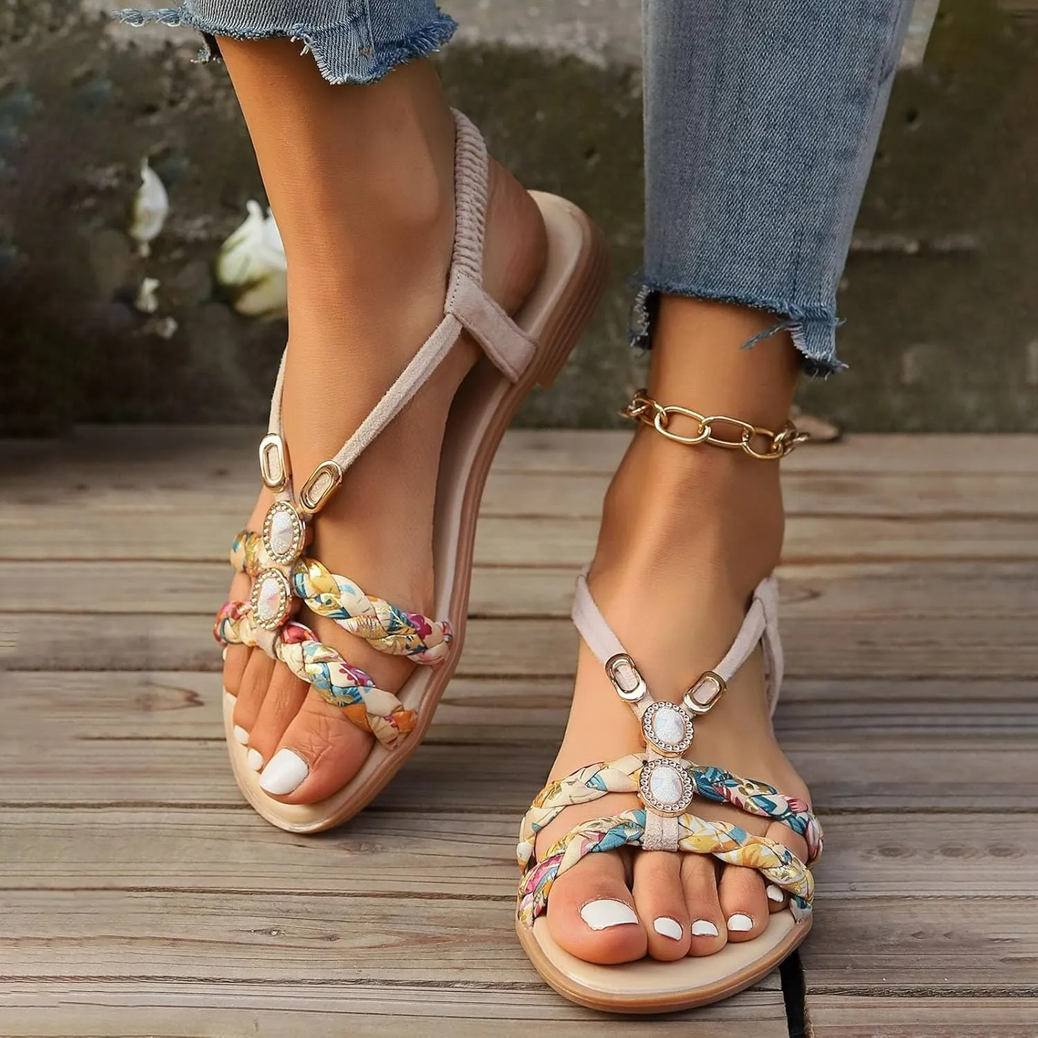 Women's Breathable Beach Flat Sandals Casual Summer Comfortable Walking Shoes Comfortable Walking Flat Sandals