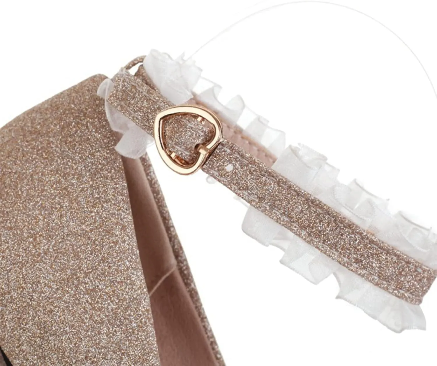 Women's Chunky High Heel Dress Shoes Glitter Bow Pearl Ankle Strap Fashion Platform Lolita Pumps