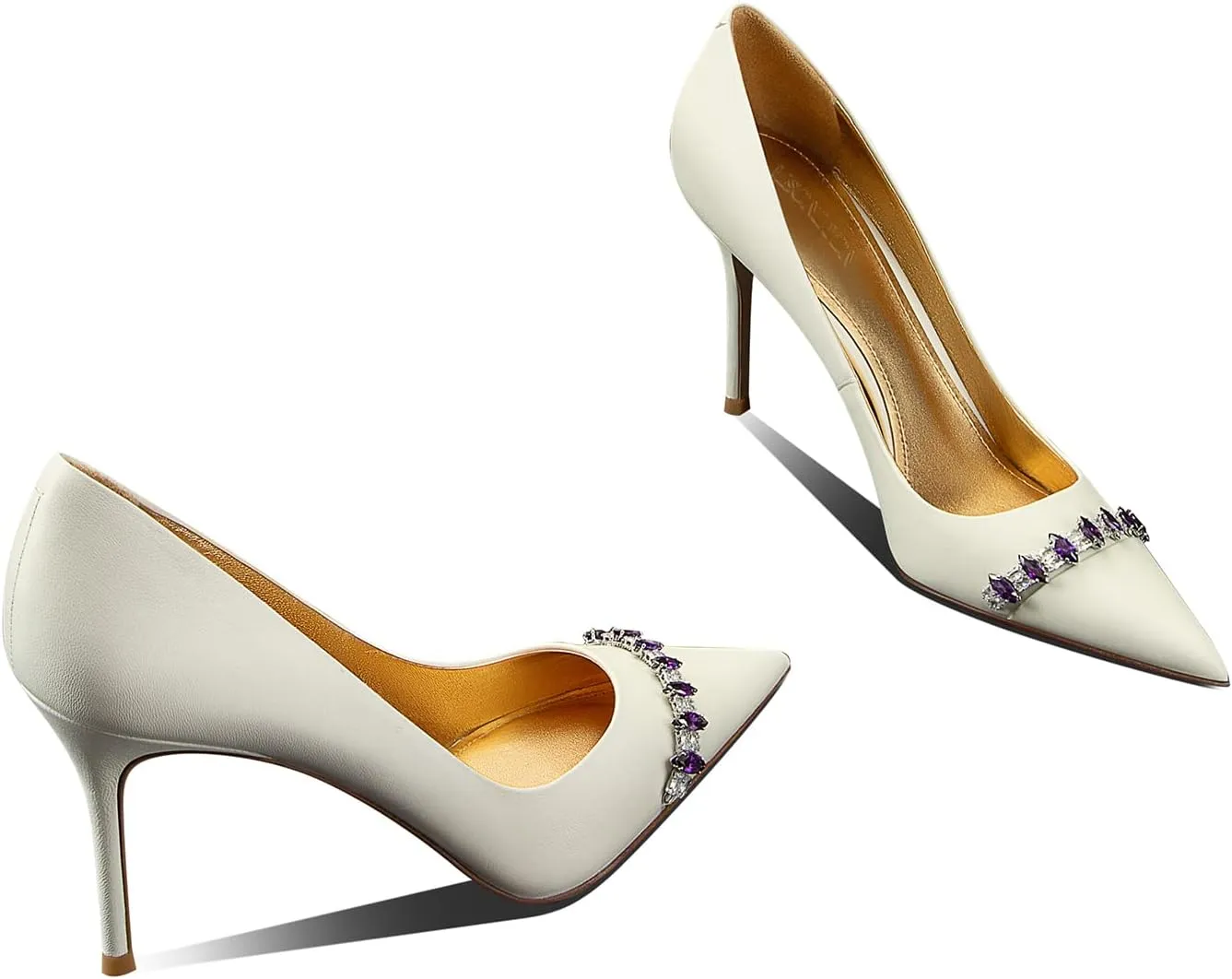 Womens Classic Pointed Toe Stiletto High Heel Pumps with Rhinestone Buckle,3.54In Party Wedding Dress Shoes