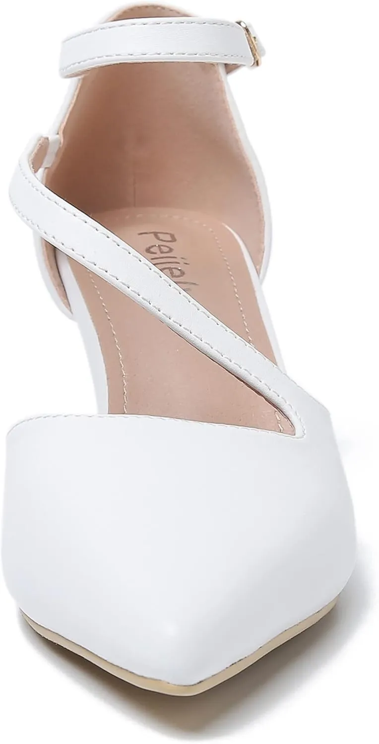 Women's Closed Pointed Toe Heels Ankle Strap D'Orsay Kitten Heel Dressy Pumps