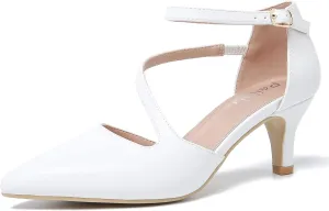 Women's Closed Pointed Toe Heels Ankle Strap D'Orsay Kitten Heel Dressy Pumps