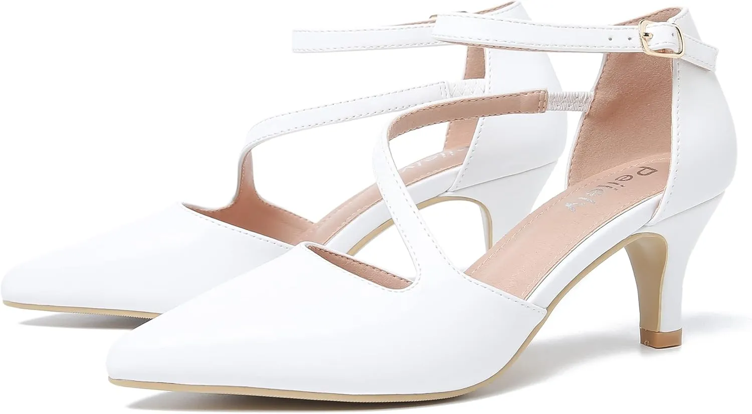Women's Closed Pointed Toe Heels Ankle Strap D'Orsay Kitten Heel Dressy Pumps
