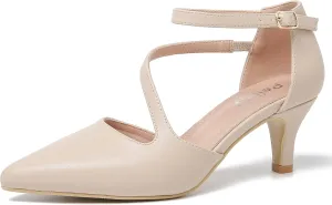 Women's Closed Pointed Toe Heels Ankle Strap D'Orsay Kitten Heel Dressy Pumps