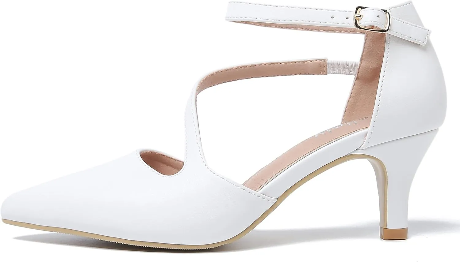 Women's Closed Pointed Toe Heels Ankle Strap D'Orsay Kitten Heel Dressy Pumps
