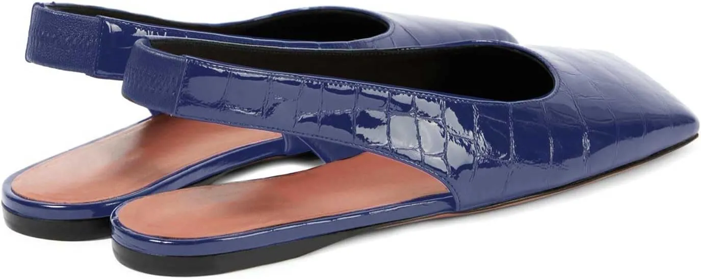 Women's Closed Square Toe Slingback Flat Shoes Crocodile Pattern Backless Low Heel Slip-On Elegant and Comfortable Wedding Party Work Formal Women Shoes
