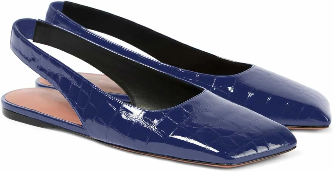 Women's Closed Square Toe Slingback Flat Shoes Crocodile Pattern Backless Low Heel Slip-On Elegant and Comfortable Wedding Party Work Formal Women Shoes