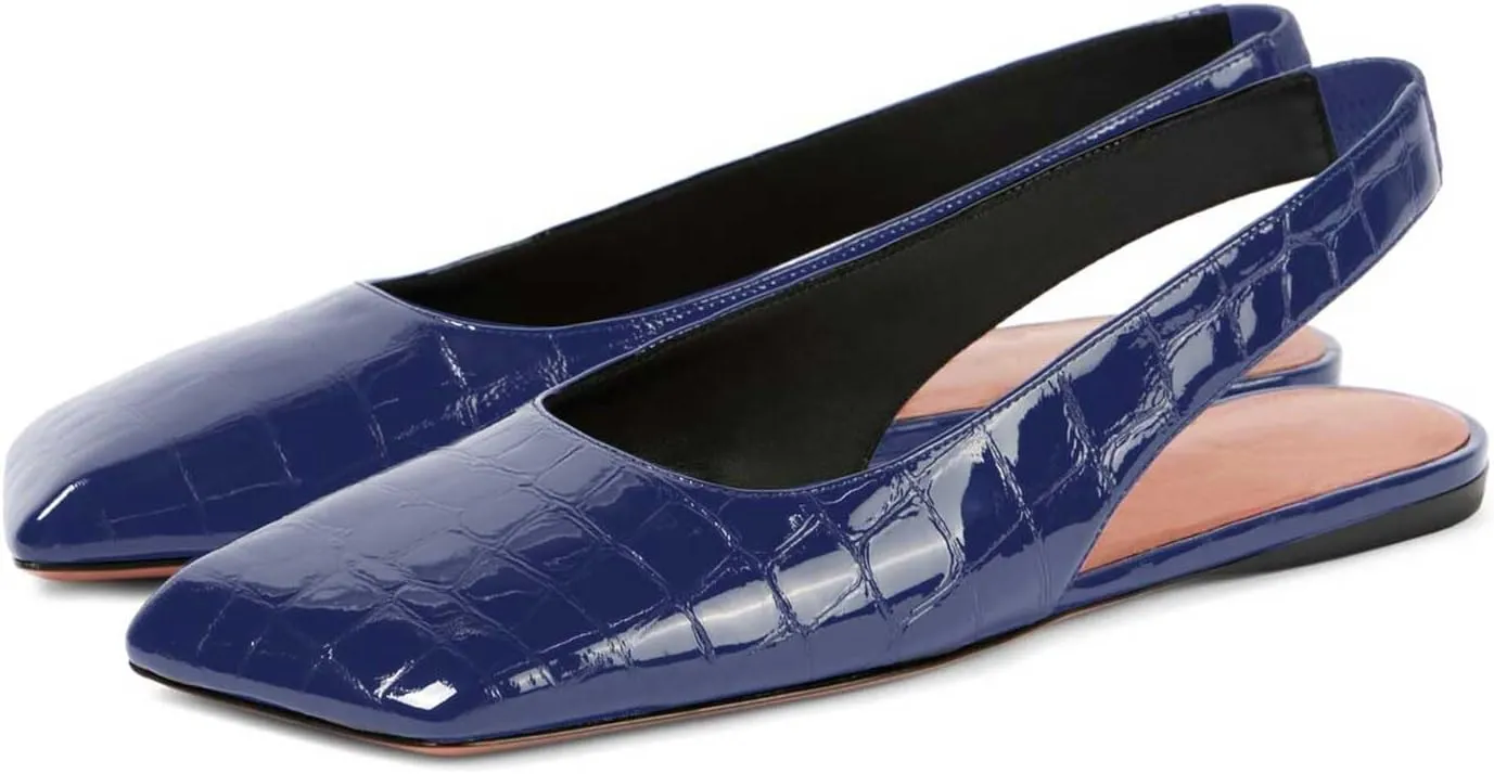 Women's Closed Square Toe Slingback Flat Shoes Crocodile Pattern Backless Low Heel Slip-On Elegant and Comfortable Wedding Party Work Formal Women Shoes