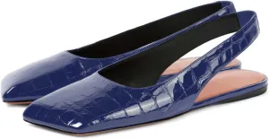 Women's Closed Square Toe Slingback Flat Shoes Crocodile Pattern Backless Low Heel Slip-On Elegant and Comfortable Wedding Party Work Formal Women Shoes