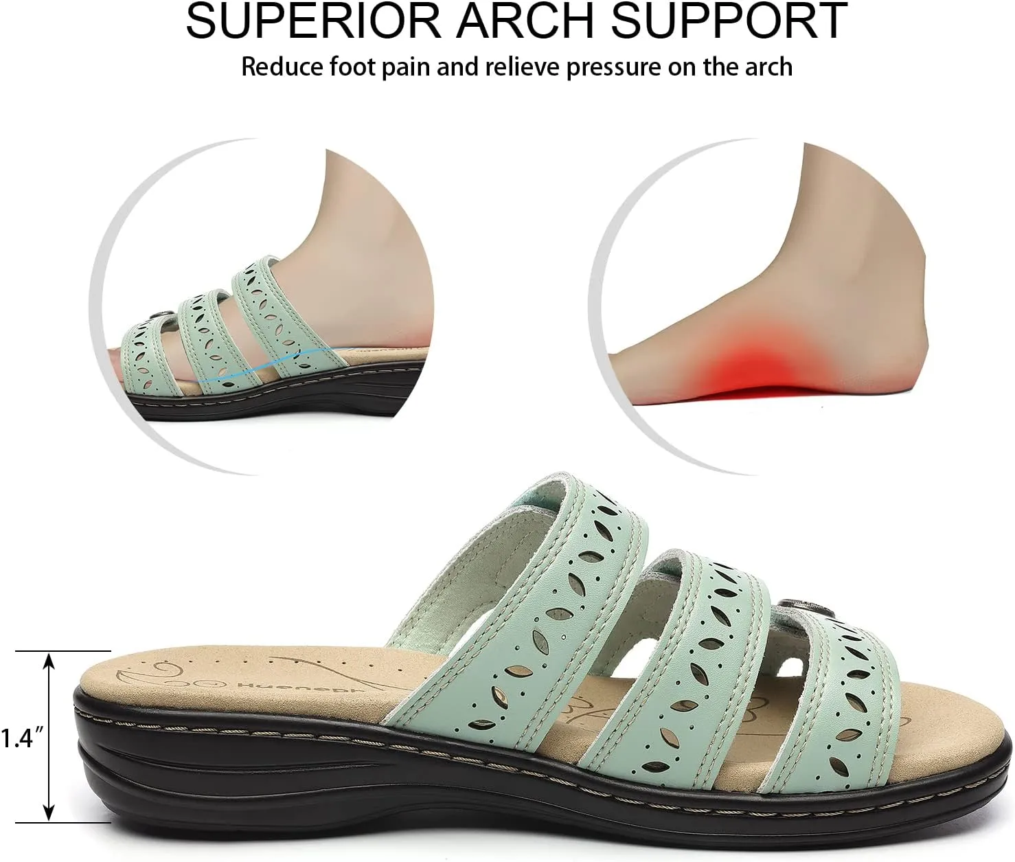 Women's Comfort Leather Slides Lightweight Flat Sandals Cute Slip On Casual Walking Slippers