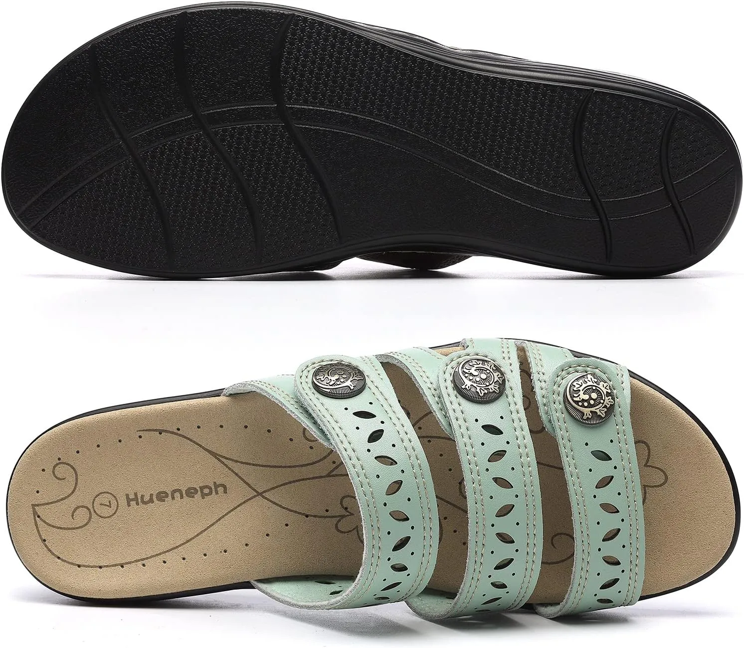 Women's Comfort Leather Slides Lightweight Flat Sandals Cute Slip On Casual Walking Slippers