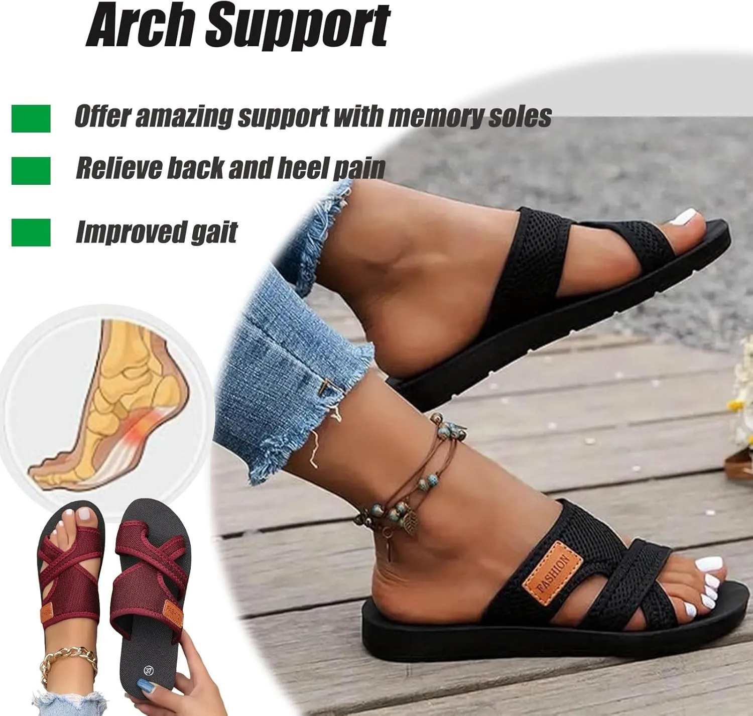 Women's Comfortable Breathable Mesh Flip Flops, Hollow Orthopedic Sandals for Women Arch Support