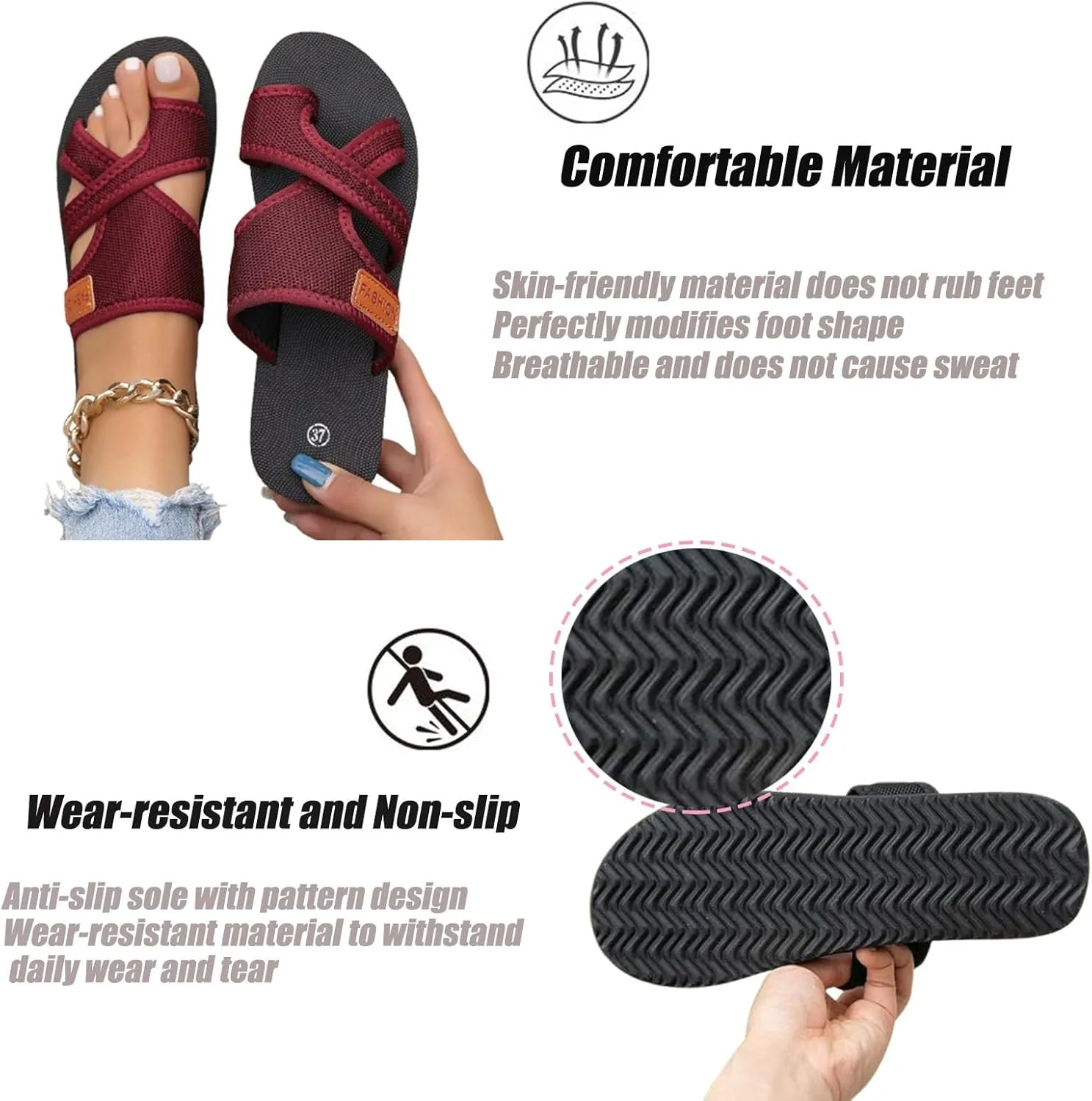 Women's Comfortable Breathable Mesh Flip Flops, Hollow Orthopedic Sandals for Women Arch Support