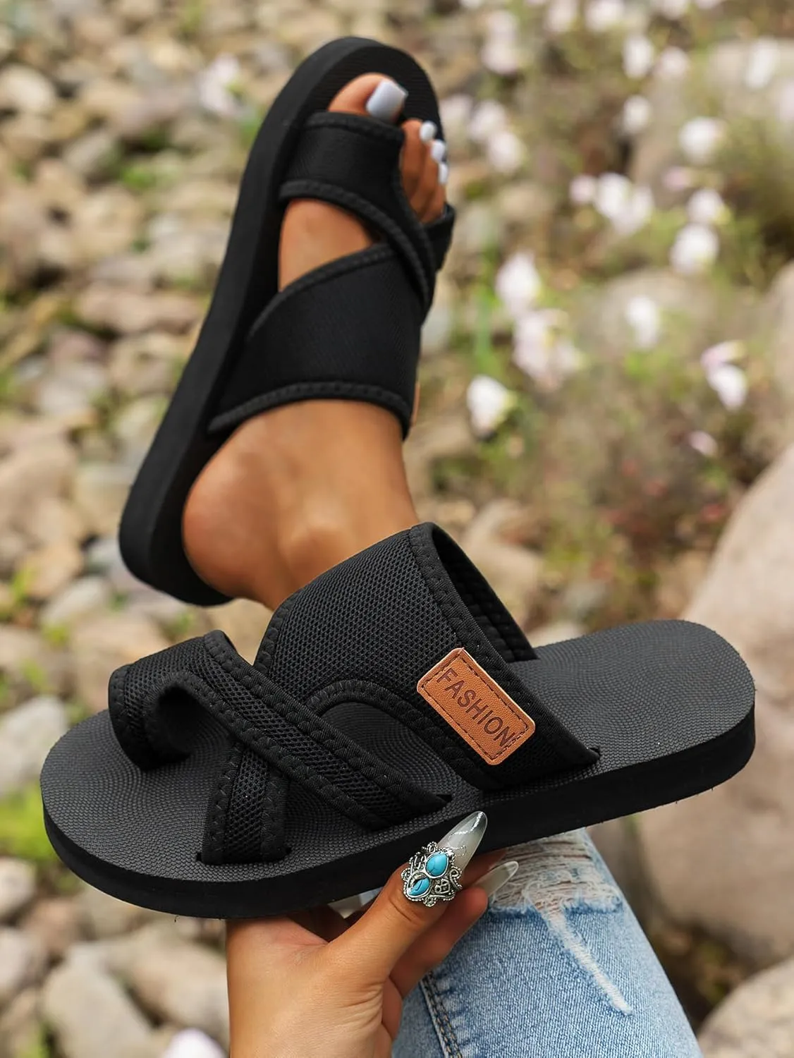 Women's Comfortable Breathable Mesh Flip Flops, Mesh Slide Sandals, Summer Hollow Loop Toe Flat Shoes