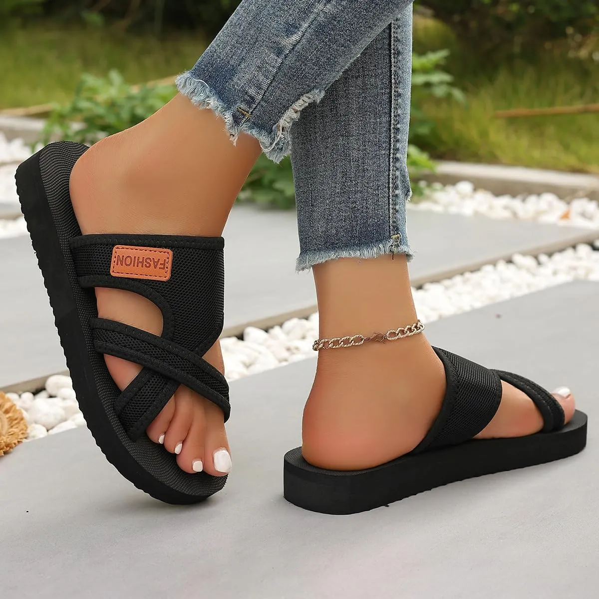 Women's Comfortable Breathable Mesh Flip Flops, Orthopedic Sandals with Arch Support, Summer Non-Slip Hollow Beach Slide