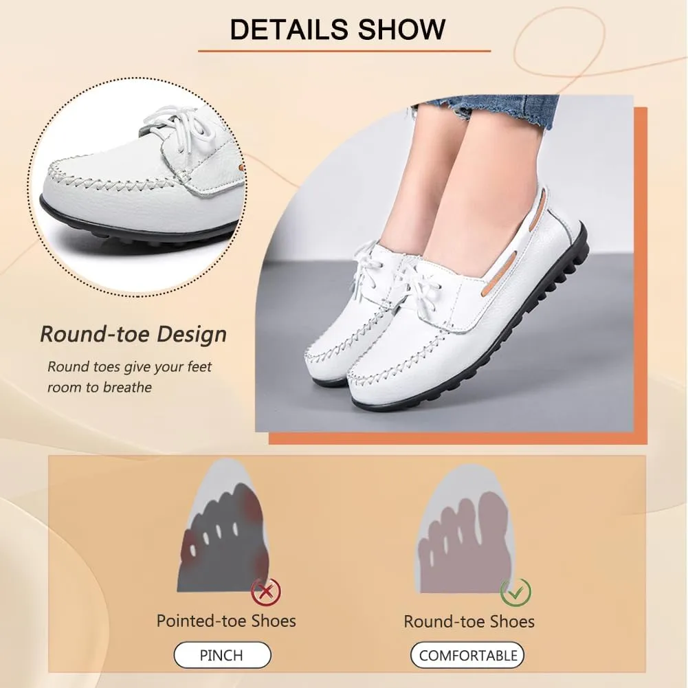 Women's Comfortable Leather Loafers,Slip on Soft Driving Shoes,Casual Flat Shoes