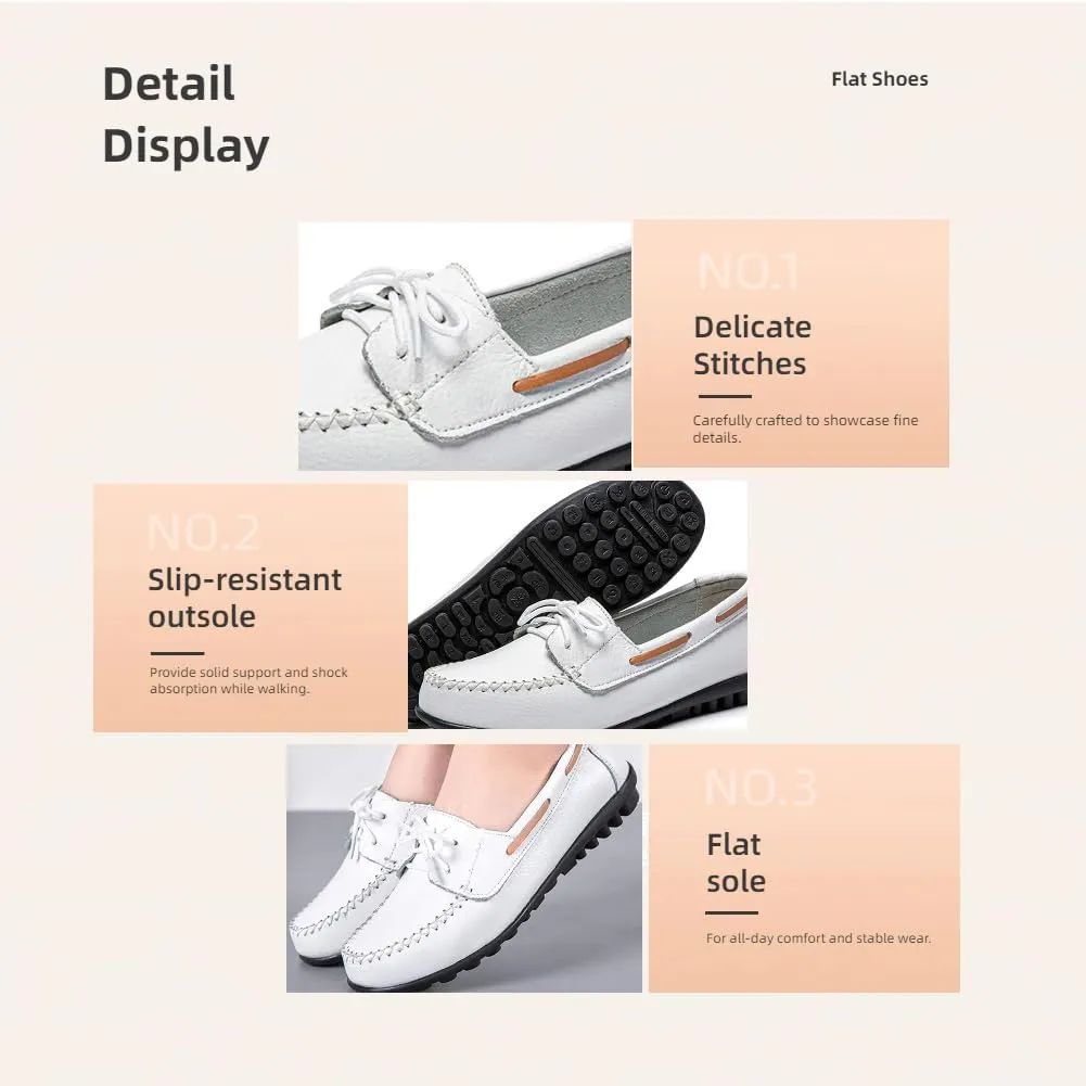 Women's Comfortable Leather Loafers,Slip on Soft Driving Shoes,Casual Flat Shoes