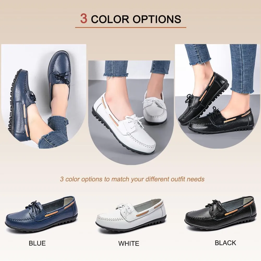 Women's Comfortable Leather Loafers,Slip on Soft Driving Shoes,Casual Flat Shoes