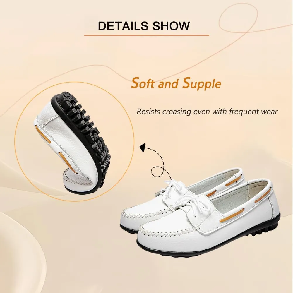 Women's Comfortable Leather Loafers,Slip on Soft Driving Shoes,Casual Flat Shoes