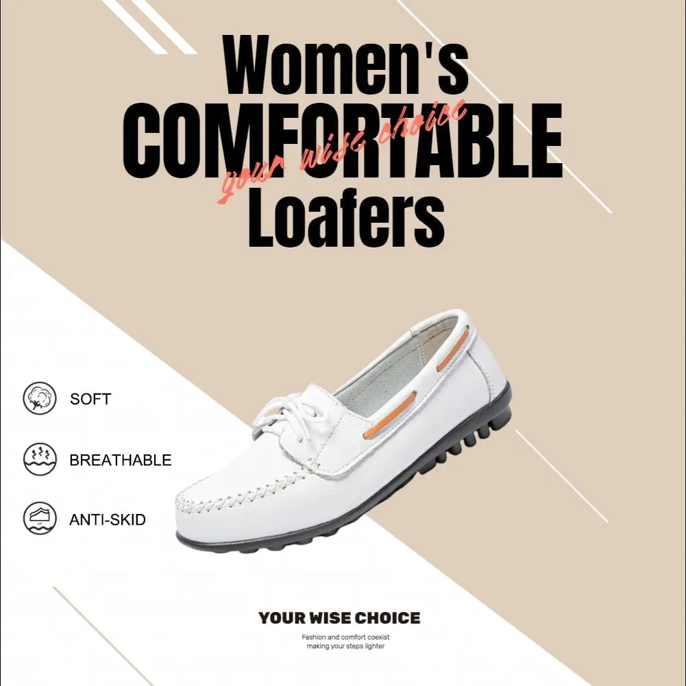 Women's Comfortable Leather Loafers,Slip on Soft Driving Shoes,Casual Flat Shoes
