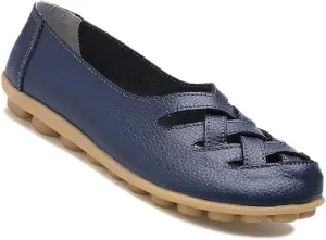 Women's Cowhide Leather Loafers Flats Sandals Slip-On