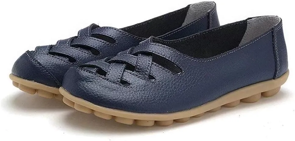Women's Cowhide Leather Loafers Flats Sandals Slip-On