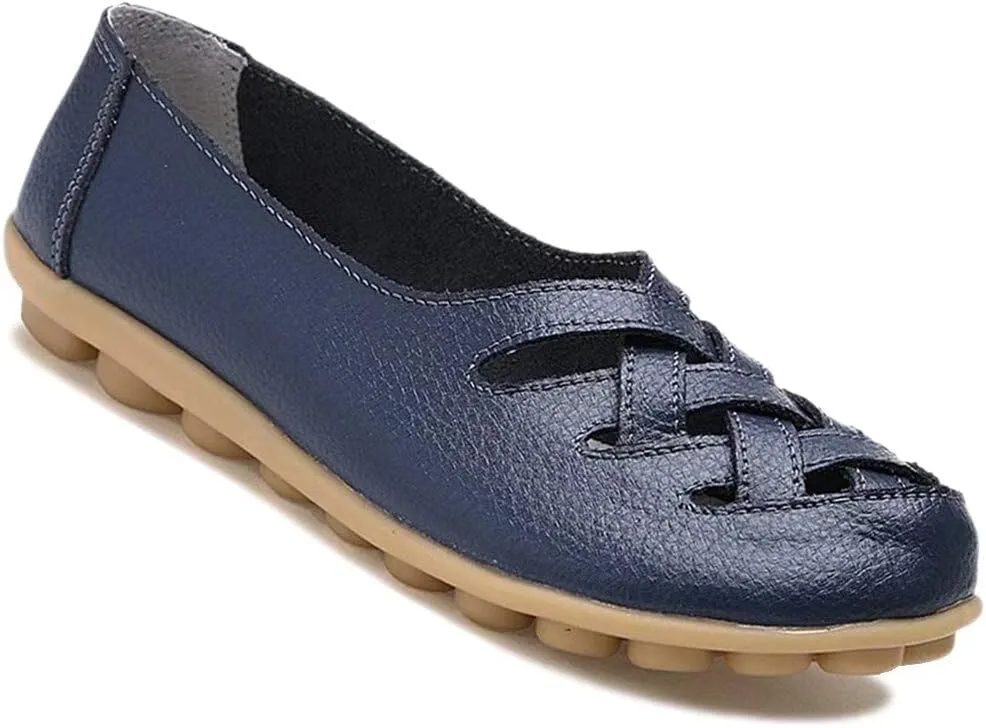 Women's Cowhide Leather Loafers Flats Sandals Slip-On