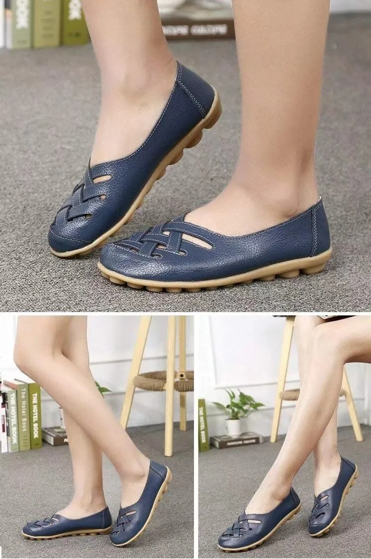 Women's Cowhide Leather Loafers Flats Sandals Slip-On