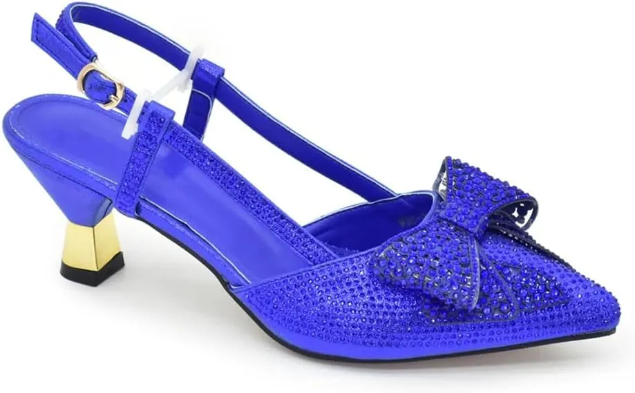 Women's Crystal Pointed-Toe High Heel Pumps with Matching Bag Slingback Buckle Strap Elegant Shoes